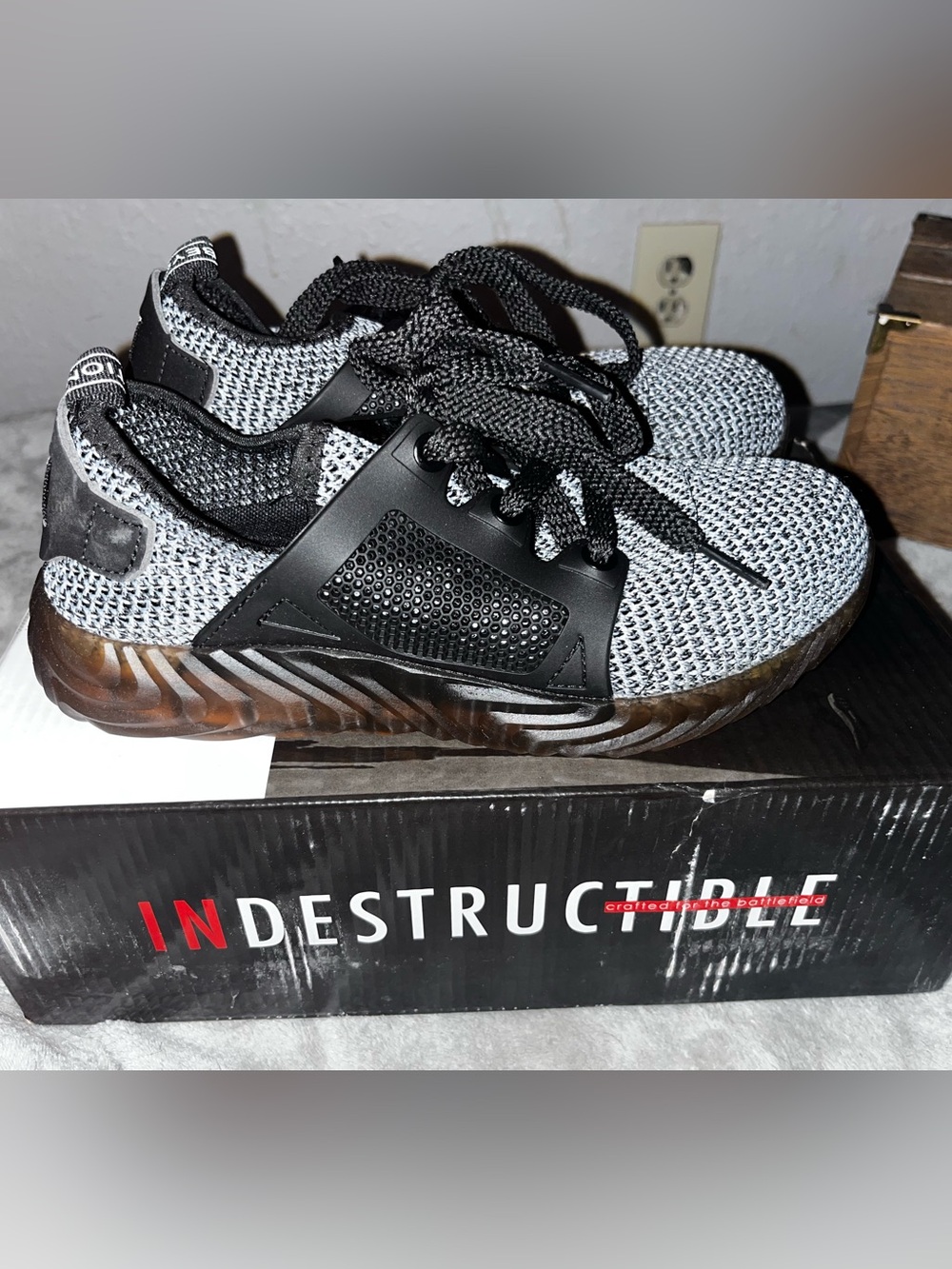 Lightweight Knit Steel Toe Sneakers - Black & Gray - US Wo 6.5 - Indestructible